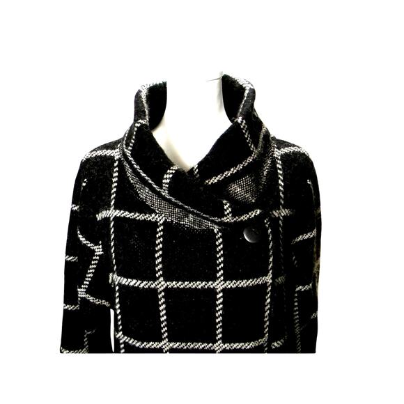 Tahari Wool Blend Cardigan Coat Black White Windowpane Longline Open Front 1X - Picture 1 of 8